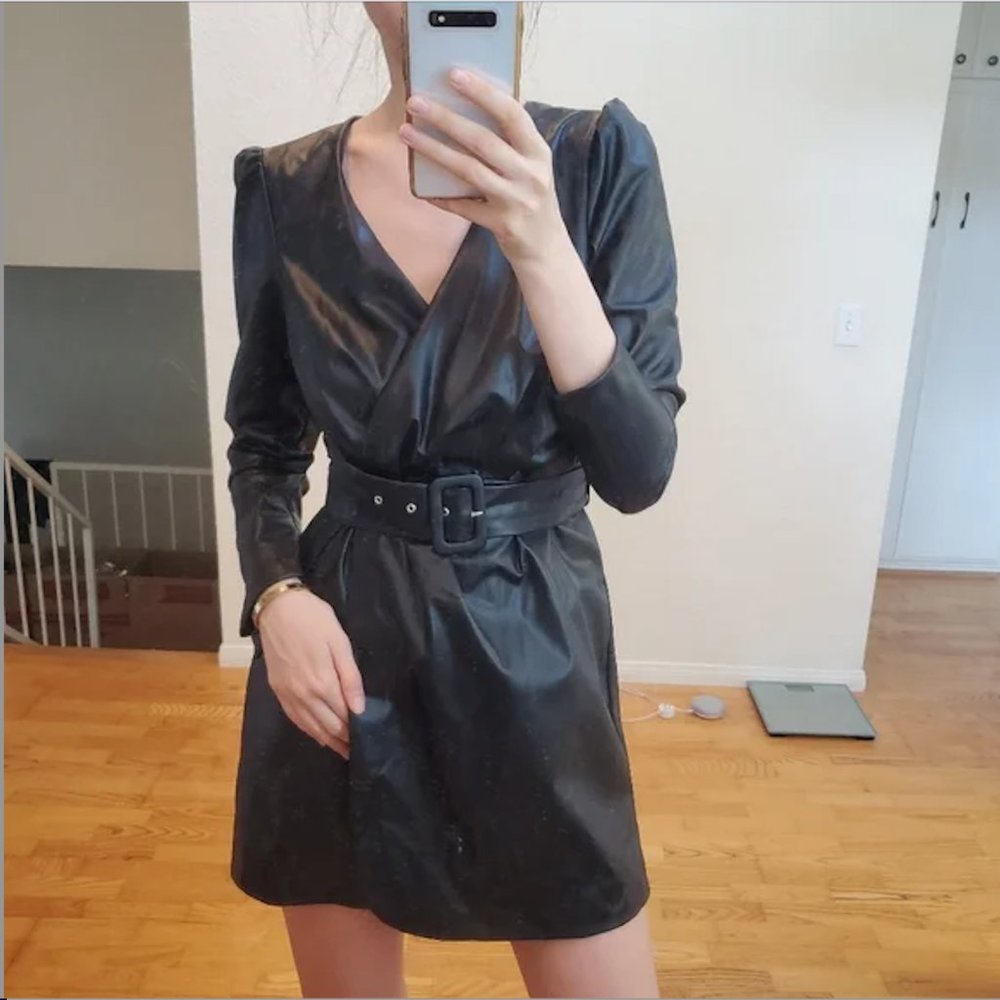 Zara Belted Faux Leather Short Mini Dress XS NWT - Picture 7 of 9